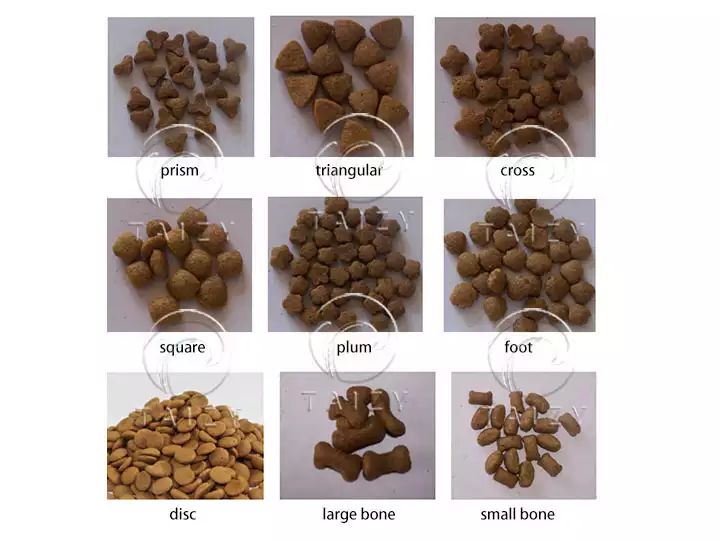 Formas de pellets de alimento para peces