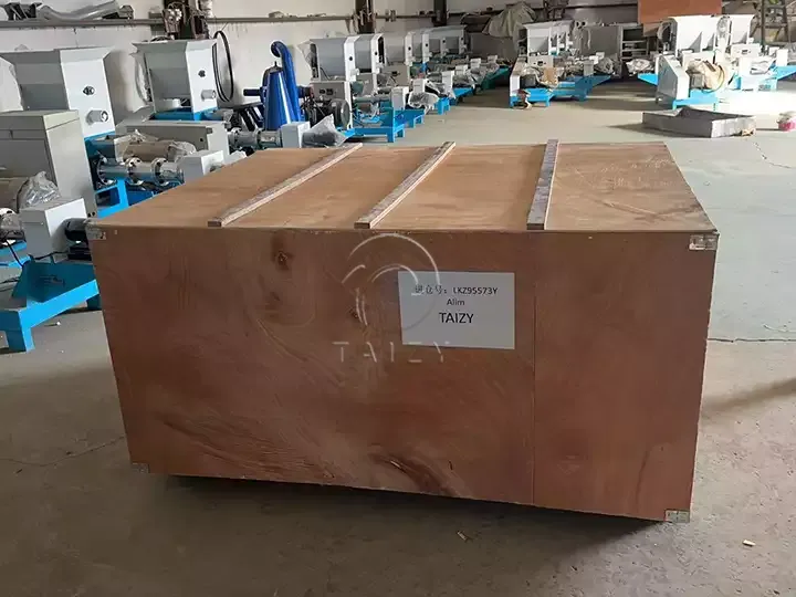 Machine in the wooden crate for delivery